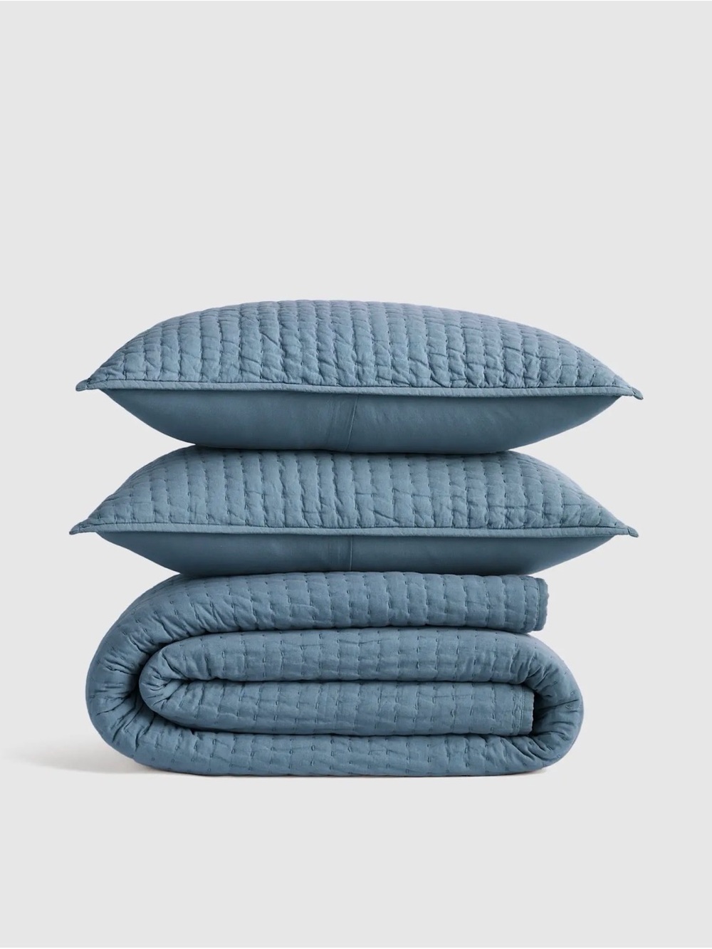 Quince NWOT NEuropean Linen & Cotton Stitch Quilt Set Glacier Blue King/C 1326